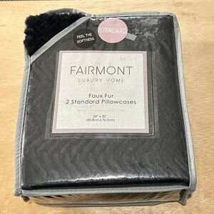 Fairmont Luxury Home 2 Black Standard Pillowcases Faux Fur 20” x 30”